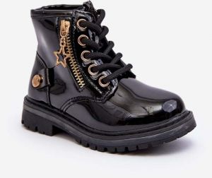 Girls' patent leather boots with zipper, insulated black Felori
