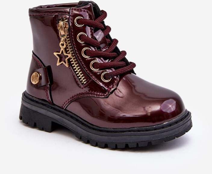 Girls' patent leather boots with zipper, warm burgundy Felori
