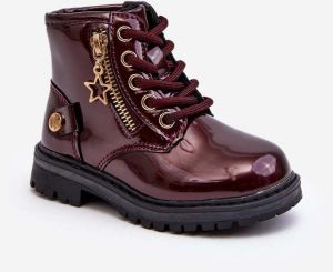 Girls' patent leather boots with zipper, warm burgundy Felori