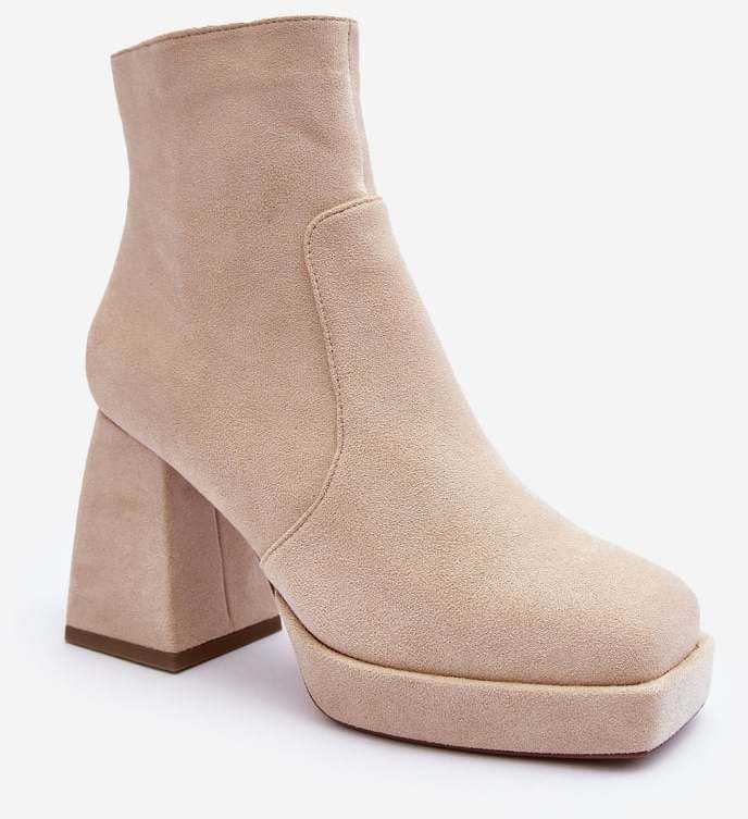 Suede ankle boots with massive high heels, light beige Abnous