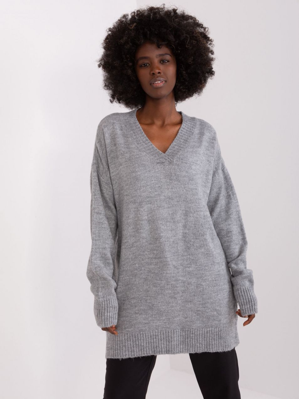 Women's Grey Classic Neckline Sweater