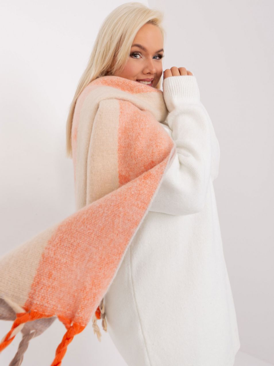 Light gray winter scarf with patterns