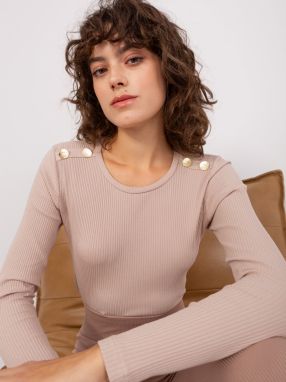 Beige women's basic blouse with long sleeves BASIC FEEL GOOD