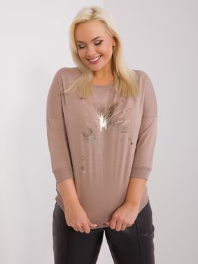 Dark beige blouse plus size with 3/4 sleeves