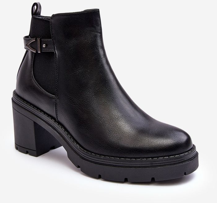 Women's leather ankle boots with massive high heels Black Belinda