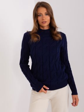 Navy blue sweater with cables and turtleneck