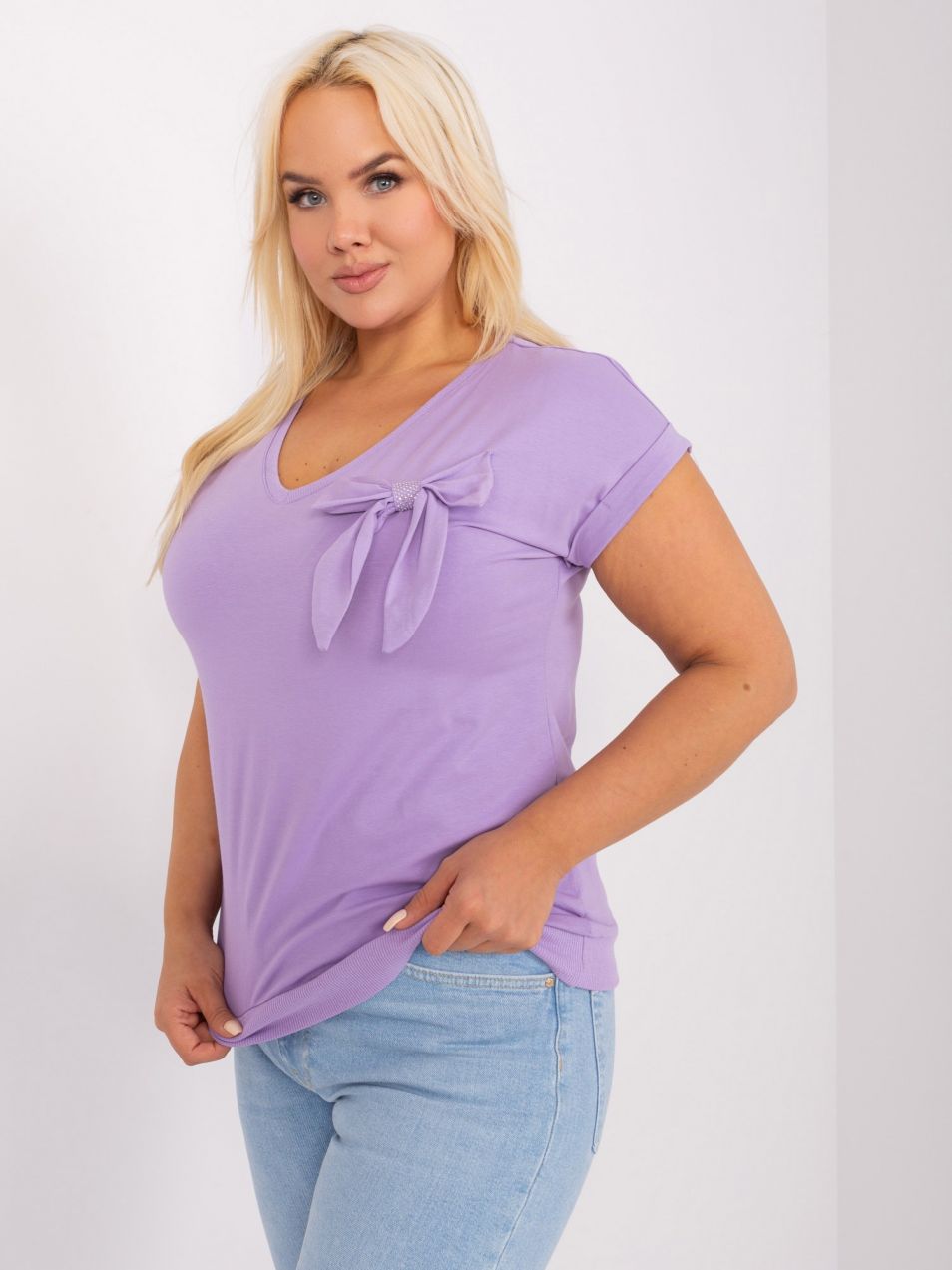 Purple plus size blouse with short sleeves