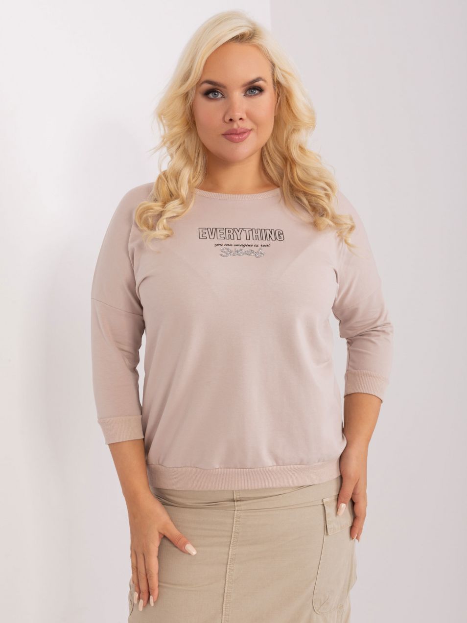 Beige women's plus size blouse made of cotton