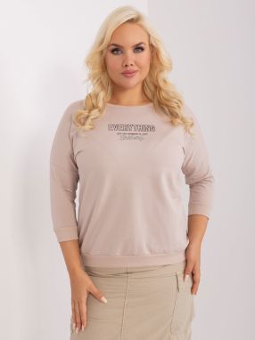 Beige women's plus size blouse made of cotton