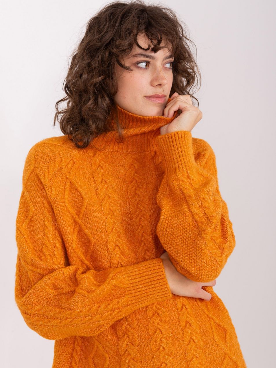 Mustard sweater with cables and cuffs