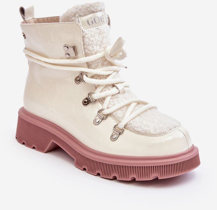 Patent leather women's ankle boots Trapper GOE White
