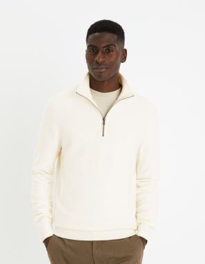 Celio Krémový pánsky basic sveter s golierom Felinodek