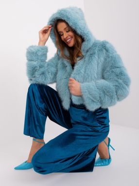Mint short fur jacket with hood