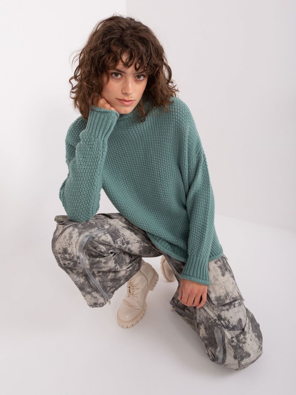 Turquoise women's turtleneck with long sleeves