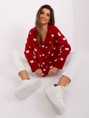Dark red loose cardigan with pockets