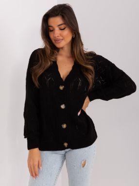 Black openwork cardigan with buttons