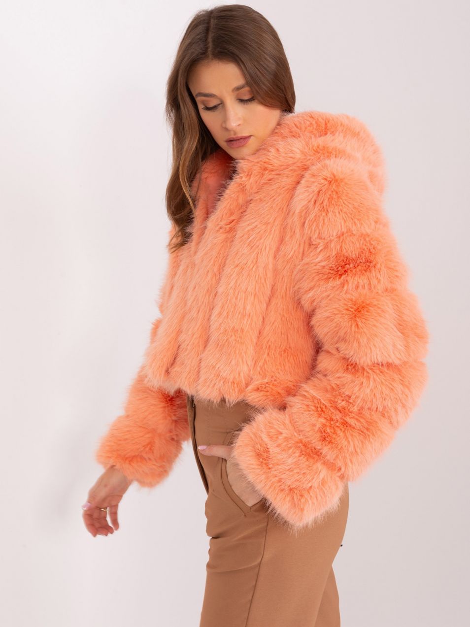 Peach transitional jacket made of eco-fur