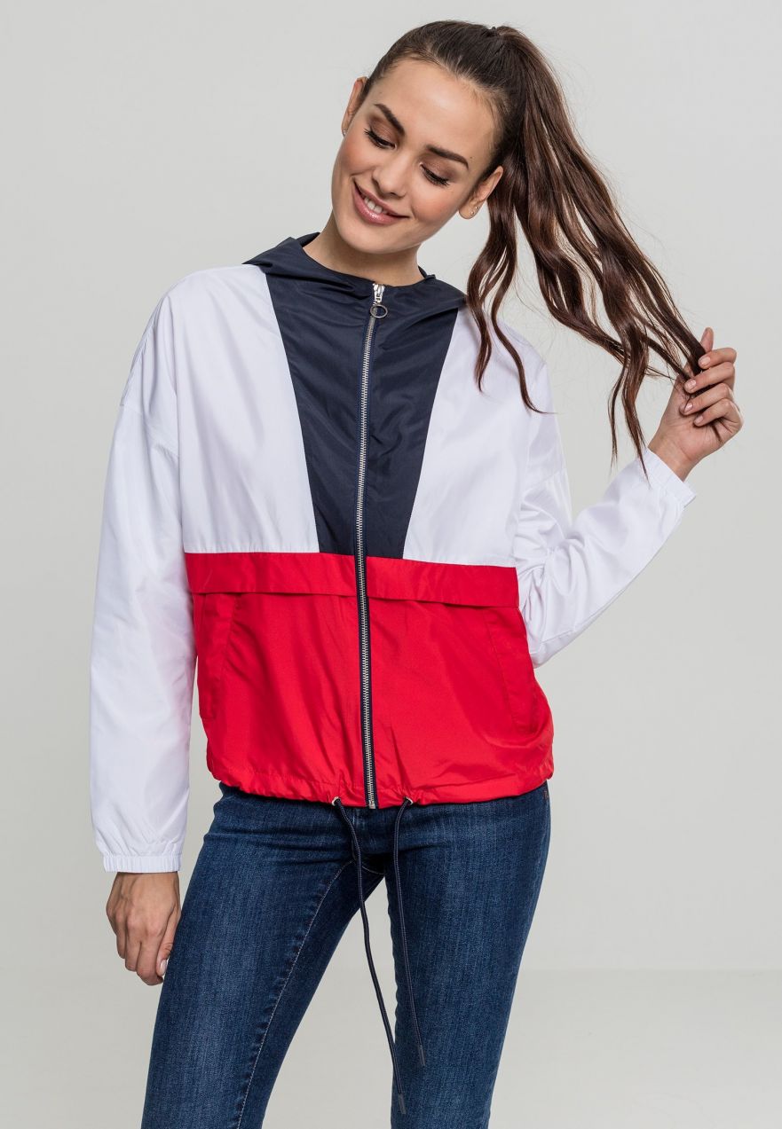 Women's 3-Tone Oversize Windbreaker Dark Blue/White/Fiery Red