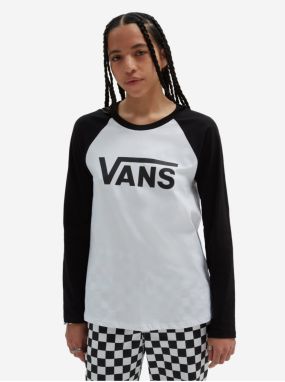 Čierno-biele dámske tričko s dlhým rukávom VANS Flying