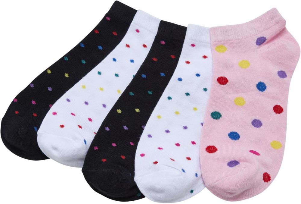 No Show Socks Rainbow Dots 5-Pack White/Black/Hibiskuspink