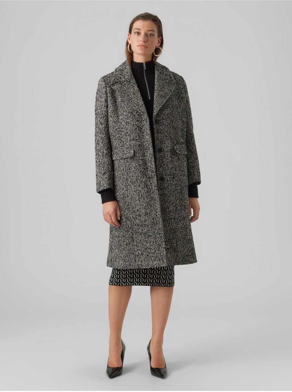 Šedo-čierny dámsky vzorovaný kabát AWARE by VERO MODA Gaida