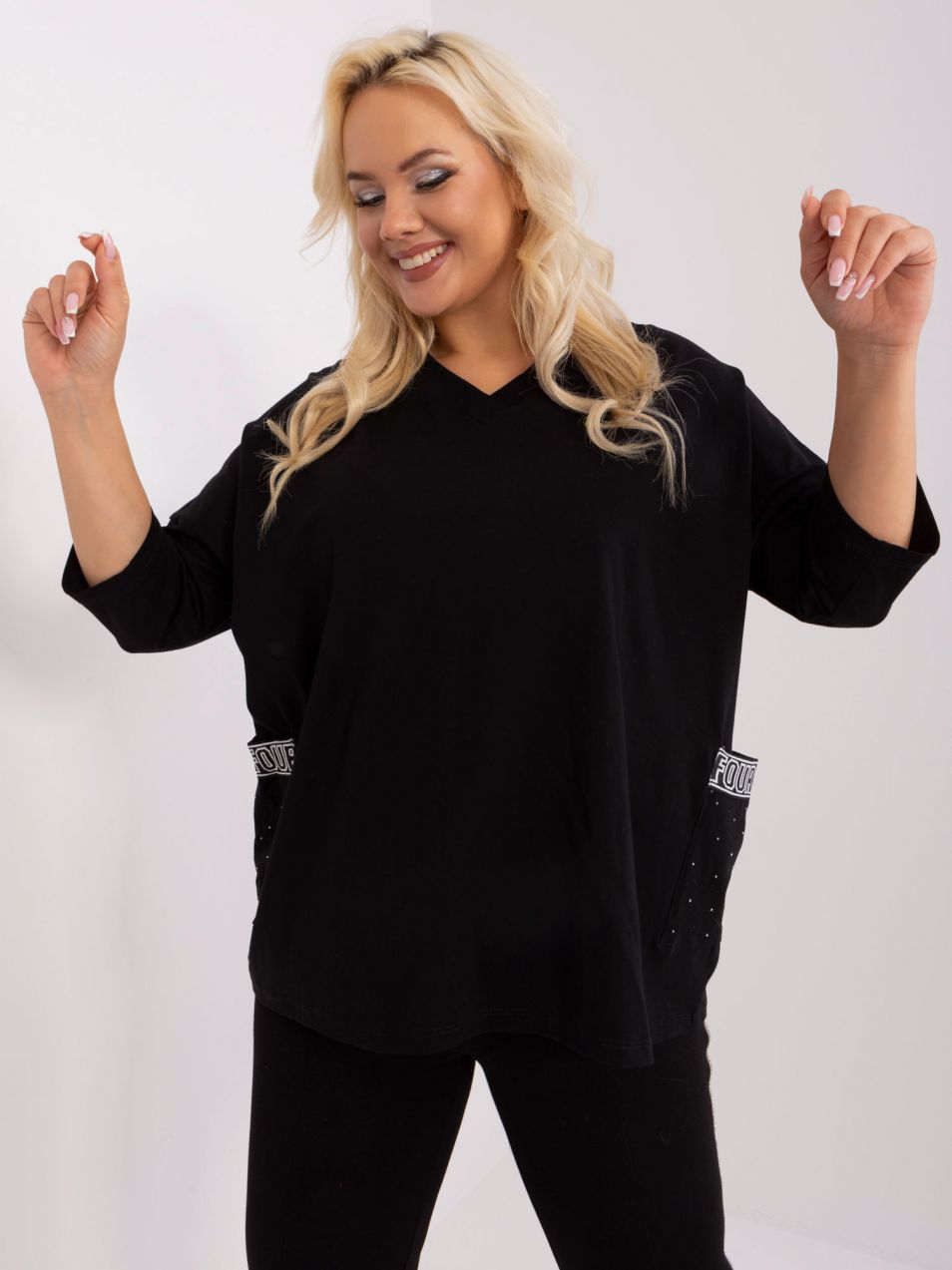 Black plus-size neckline blouse