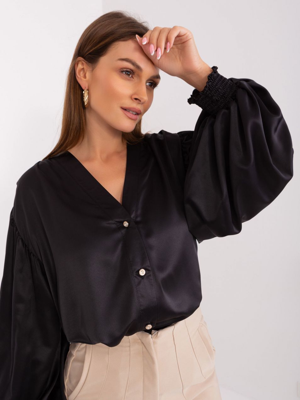 Black women's shirt with decorative buttons