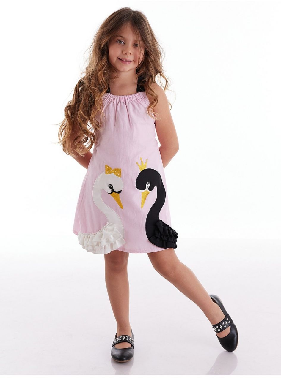 Šaty pre dievčatko Swan Girl pletené v ružovej farbe