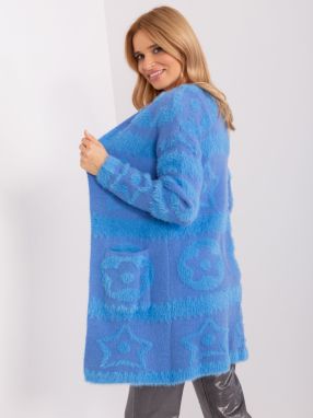 Blue women's cardigan with patterns