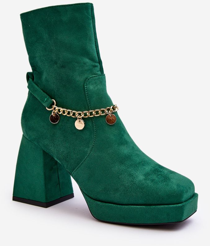 Women's ankle boots with chain, green Tiselo