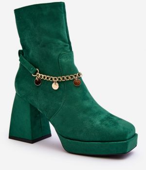 Women's ankle boots with chain, green Tiselo