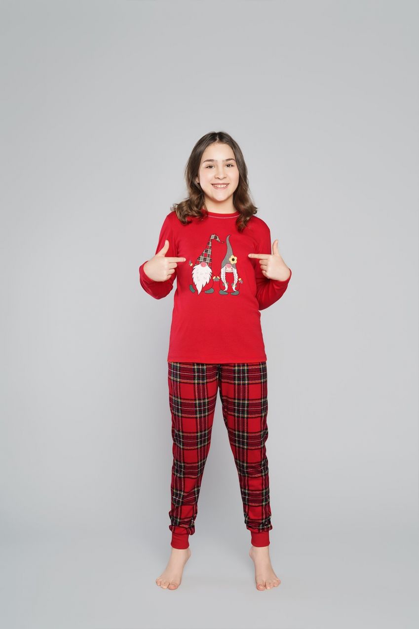Santa pajamas for girls, long sleeves, long pants - red/print