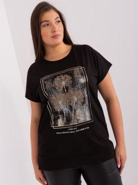 Black plus size blouse with print and application