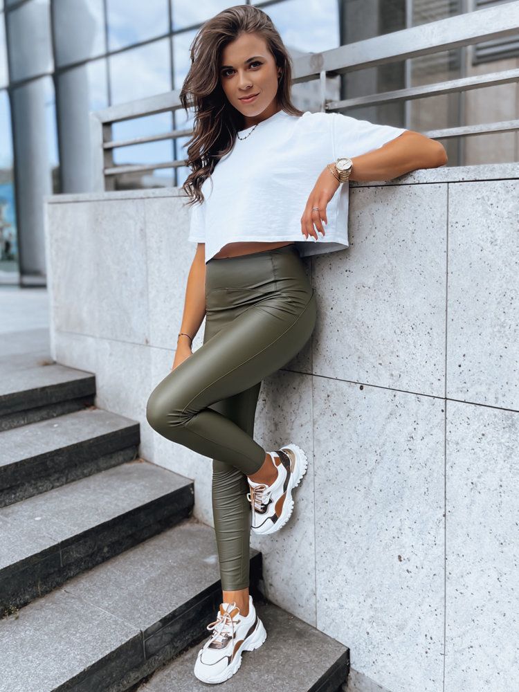 Women's waxed leggings with high waist WAXED CHIC green Dstreet