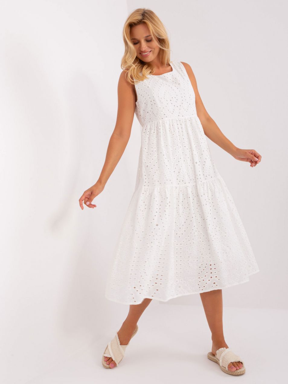 White openwork dress with ruffle OCH BELLA