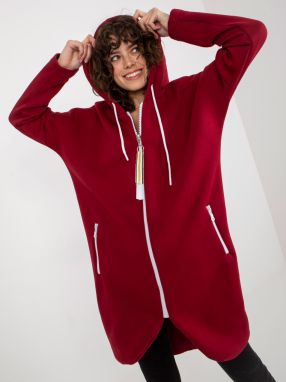 Burgundy Basic Long Zipper Sweatshirt by Stunning