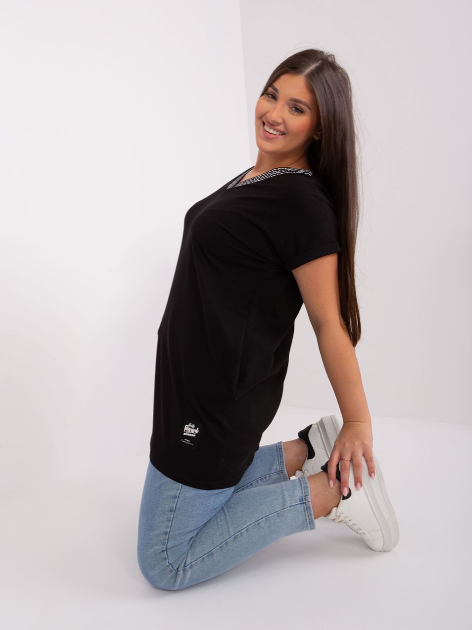 Black oversized blouse with short sleeves