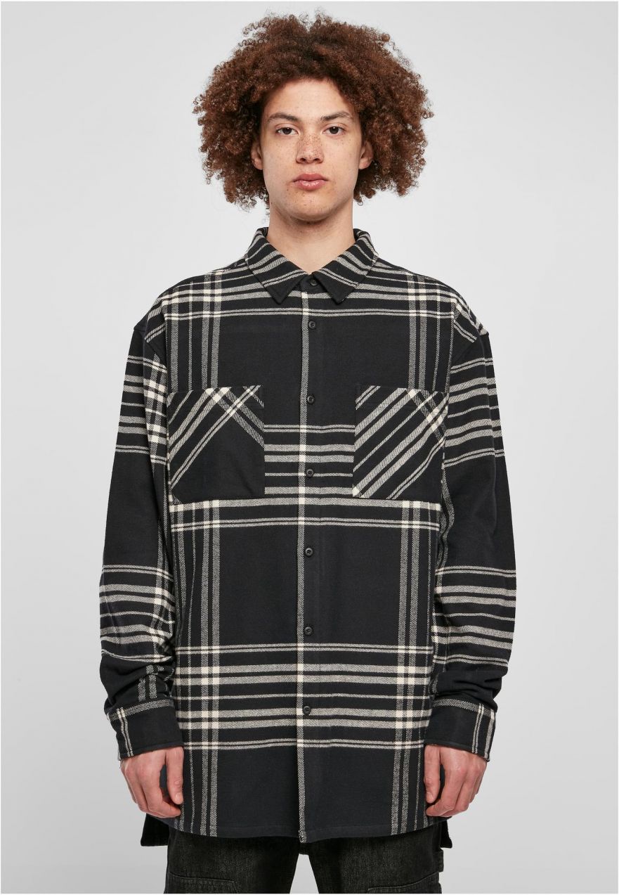 Summit Long Oversized Plaid Shirt Black