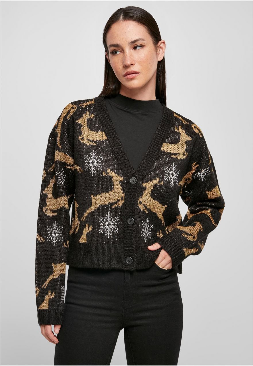 Women's Short Oversized Christmas Cardigan Black/Gold