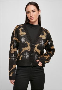 Women's Short Oversized Christmas Cardigan Black/Gold