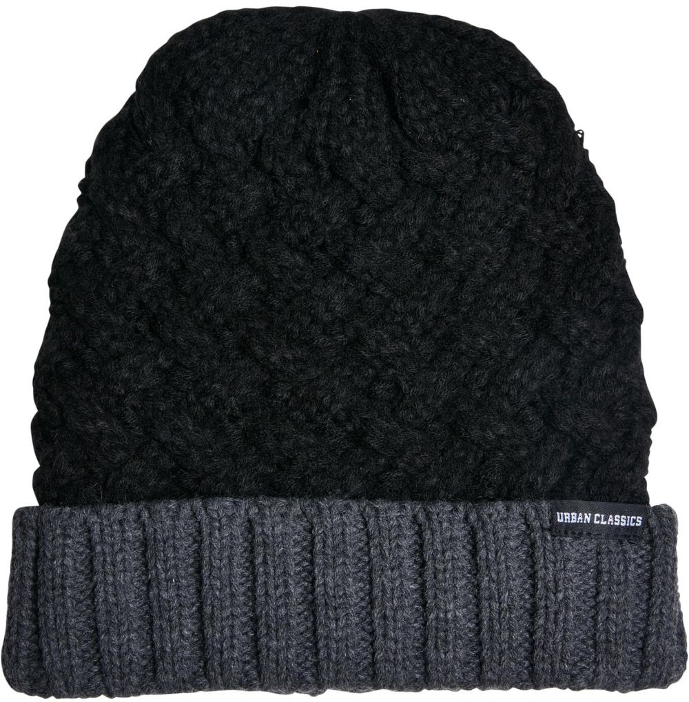 Braid Knit Beanie Black/Heather Grey