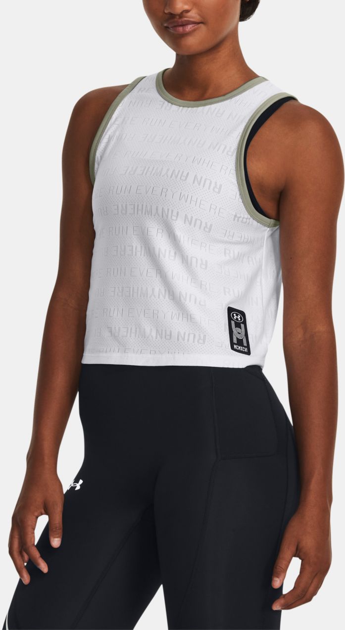 Biele dámske vzorované športové tielko Under Armour Run Anywhere