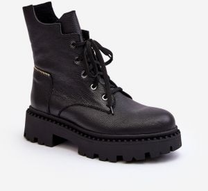 Women's Leather Trapper Shoes with Zipper Zazoo Black