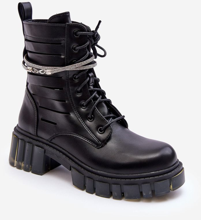 Fashionable working class shoes with chain black Solesso