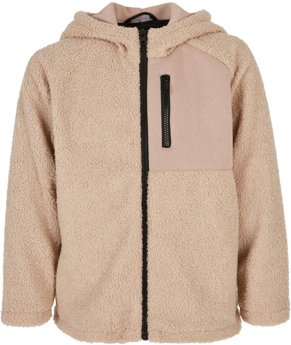 Sherpa boys' jacket with darksand zipper hood
