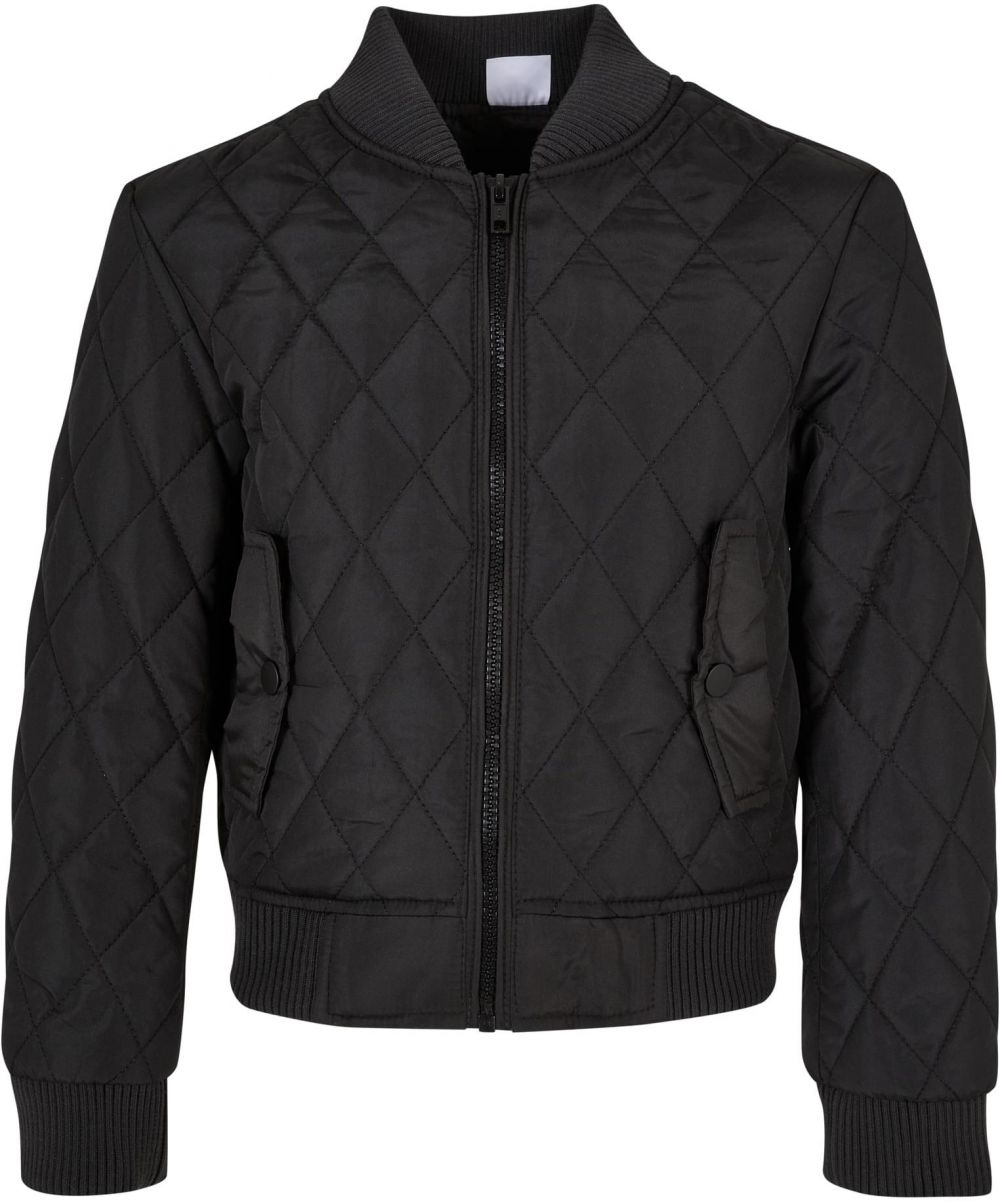 Girls' Diamond Quilt Nylon Jacket Black
