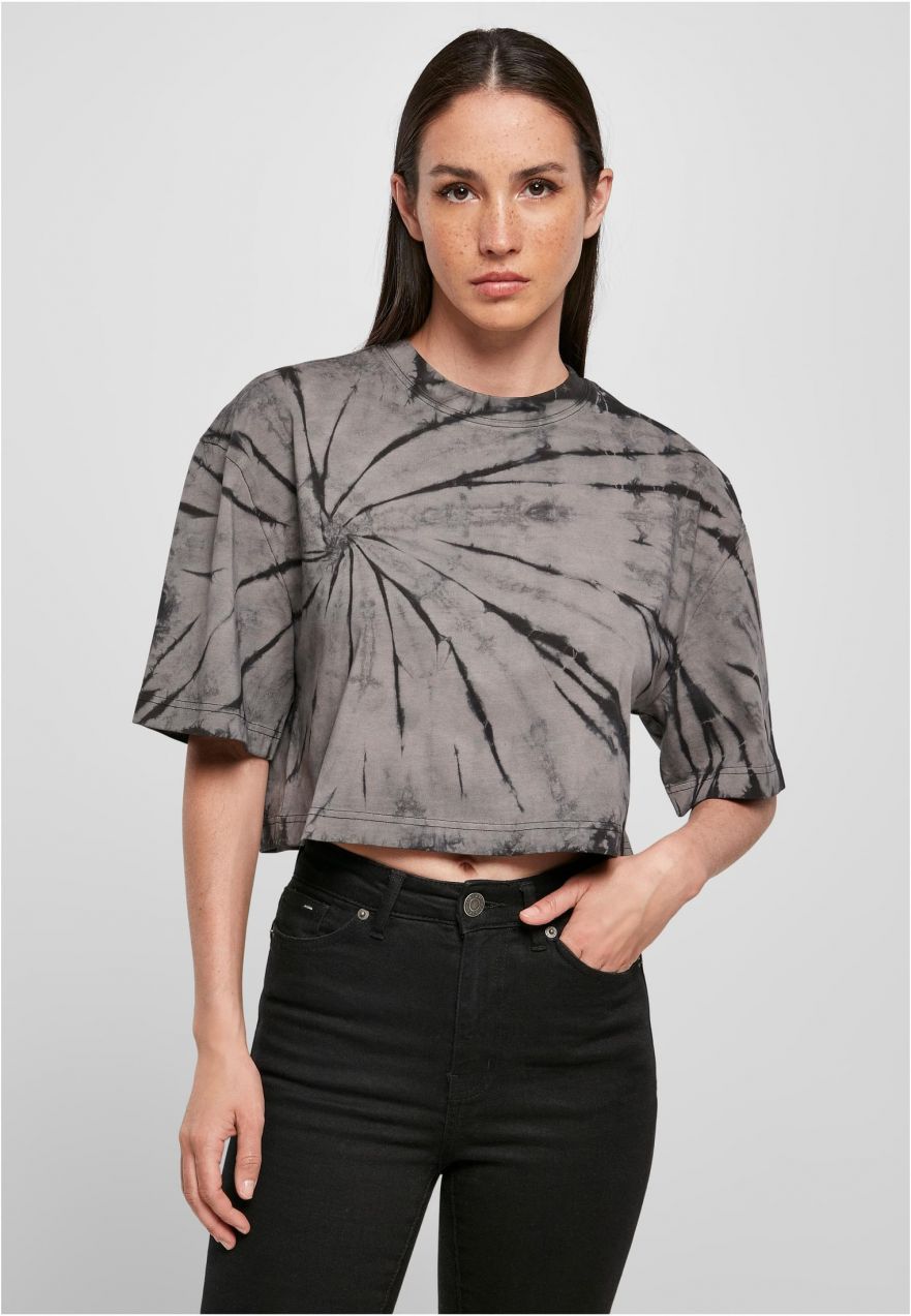 Women's Oversized Cropped Tie Dye Tee Black/Asphalt