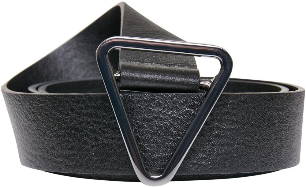 Triangular buckle belt made of synthetic leather, black