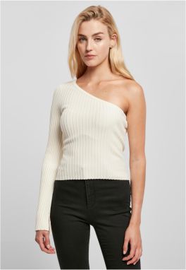 Women's sweater with short rib knit with one sleeve whitesand