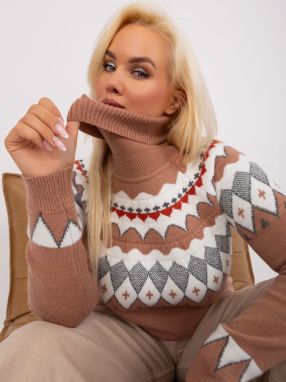Dark beige women's sweater plus size with patterns